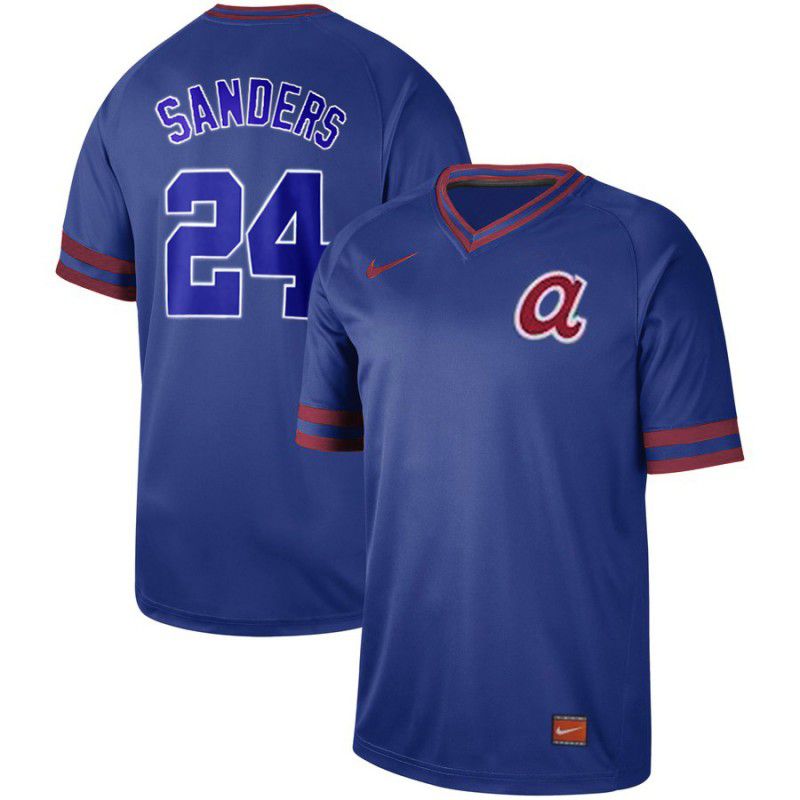 Men Atlanta Braves #24 Sanders Blue Nike Cooperstown Collection Legend V-Neck MLB Jersey->oakland athletics->MLB Jersey
